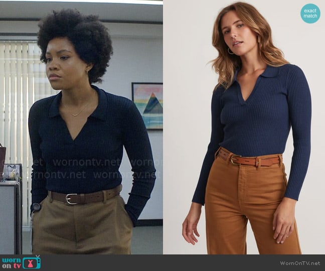 Marine Layer Deserae Knit Polo worn by Nella Rogers (Sinclair Daniel) on The Other Black Girl