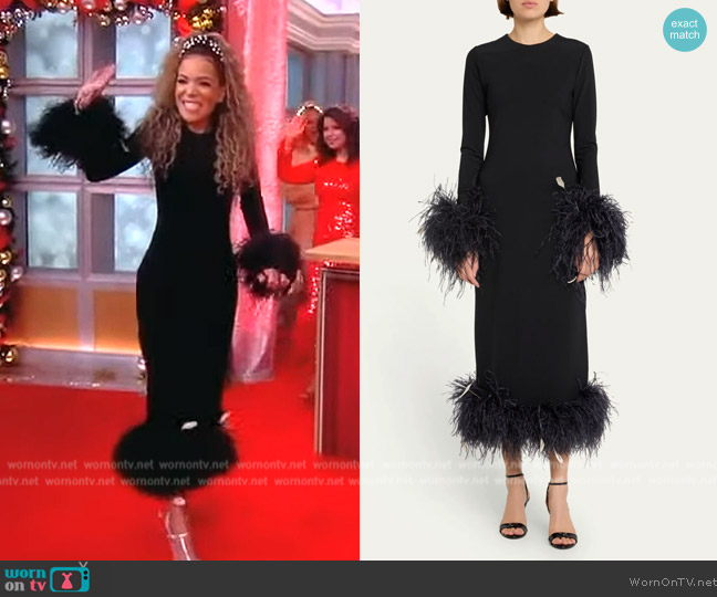 Markarian Aretha Long Sleeve Feather Trim Dress worn by Sunny Hostin on The View
