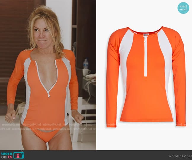 Melissa Odabash Bondi two-tone stretch rash guard worn by Ramona Singer on The Real Housewives Ultimate Girls Trip