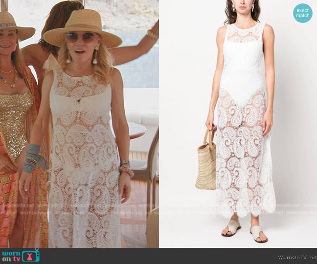 Melissa Odabash Paisley Crochet Sleeveless Maxi Dress worn by Ramona Singer on The Real Housewives Ultimate Girls Trip