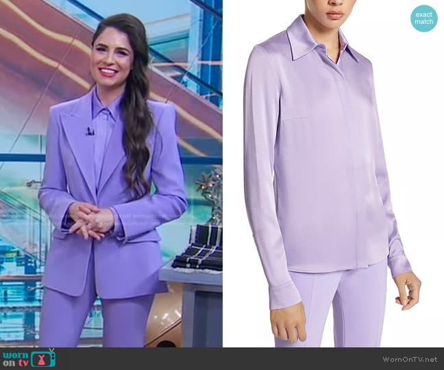 Michael Kors Collection Hansen Charmeuse Shirt in Freesia worn by Erica Wark on Good Morning America