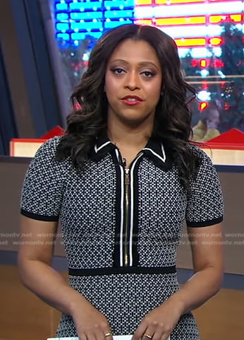 Morgan Norwood’s black zip front tweed dress on Good Morning America
