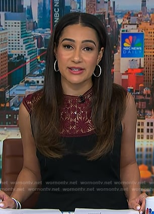 Morgan’s black dress with burgundy lace panel on NBC News Daily