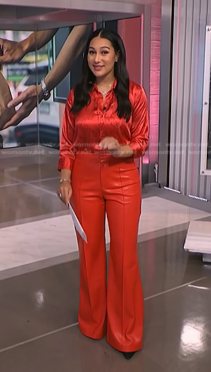 Morgan’s red chain print shirt and leather pants on NBC News Daily