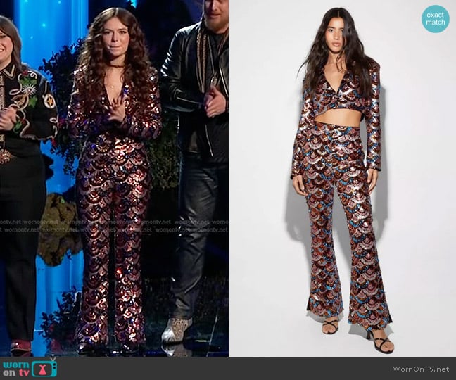 Nasty Gal Premium Boho Sequin Cropped Tailored Blazer worn by Mara Justine on The Voice