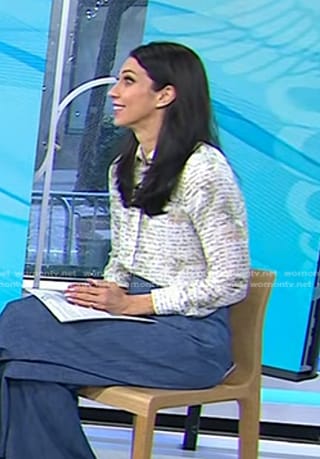 Natalie’s white script print blouse on Today