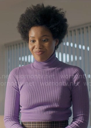 Nella’s purple rib knit turtleneck on The Other Black Girl