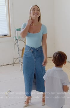 Nicole’s blue square neck top on The Real Housewives of Miami