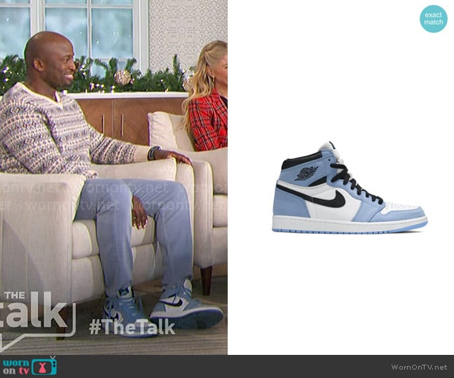 Nike Air Jordan 1 Retro High OG in University Blue worn by Akbar Gbajabiamila on The Talk
