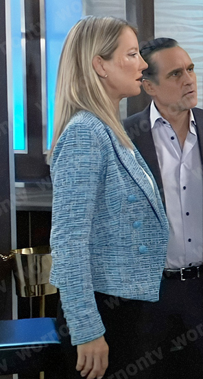 Nina’s blue tweed blazer on General Hospital