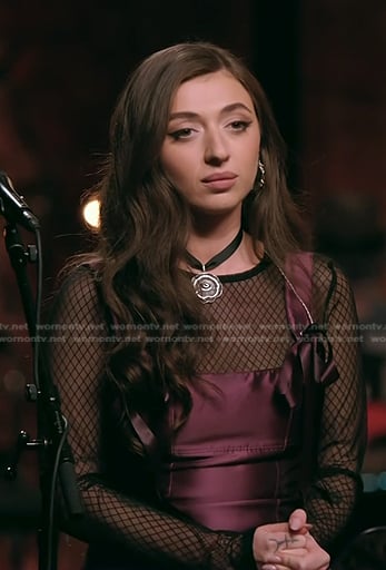 Nini Iris’s purple bow strap dress on The Voice