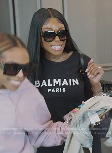 Nneka’s black Balmain logo crop top on The Real Housewives of Potomac