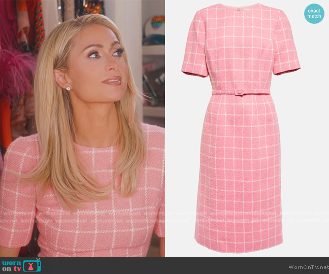 Oscar de la Renta Checked wool-blend midi dress worn by Paris Hilton on Paris in Love