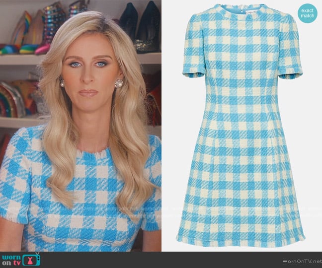 Oscar de la Renta Checked wool minidress worn by Nicky Hilton Rothschild on Paris in Love