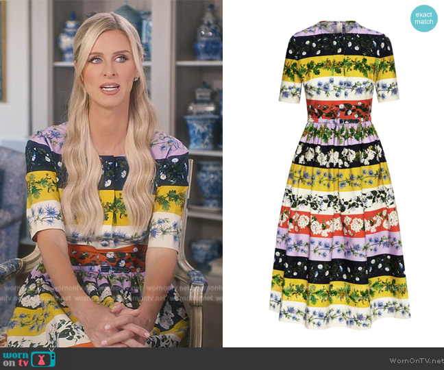 Oscar de la Renta Botanical-print poplin midi dress worn by Nicky Hilton Rothschild on Paris in Love