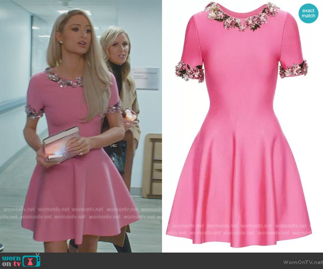 Oscar de la Renta Floral-applique Flared Dress worn by Paris Hilton on Paris in Love