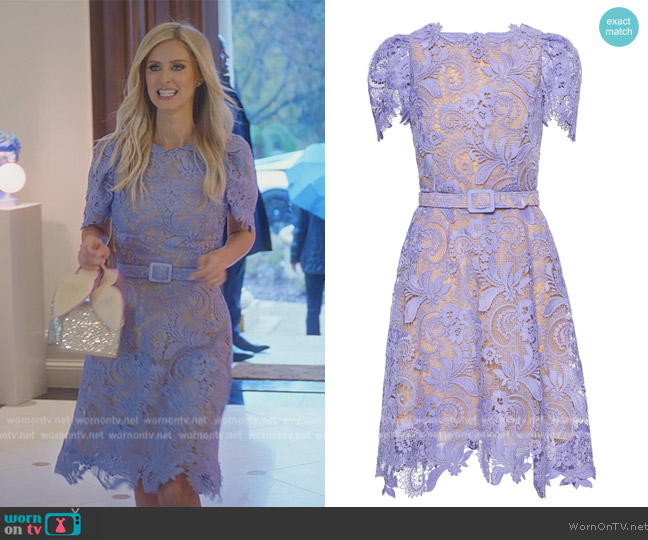 Oscar de la Renta lace-overlay silk dress worn by Nicky Hilton Rothschild on Paris in Love