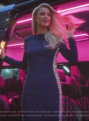 Paris’s navy embellished dress on Paris in Love