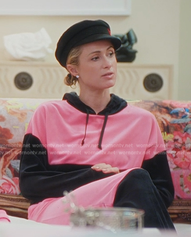 Paris’s pink colorblock velour jacket and pants on Paris in Love