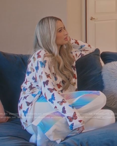 Paris’s white butterfly print sweater on Paris in Love