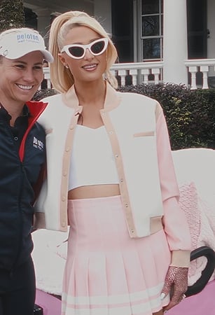 Paris’s pink colorblock jacket and skirt on Paris in Love