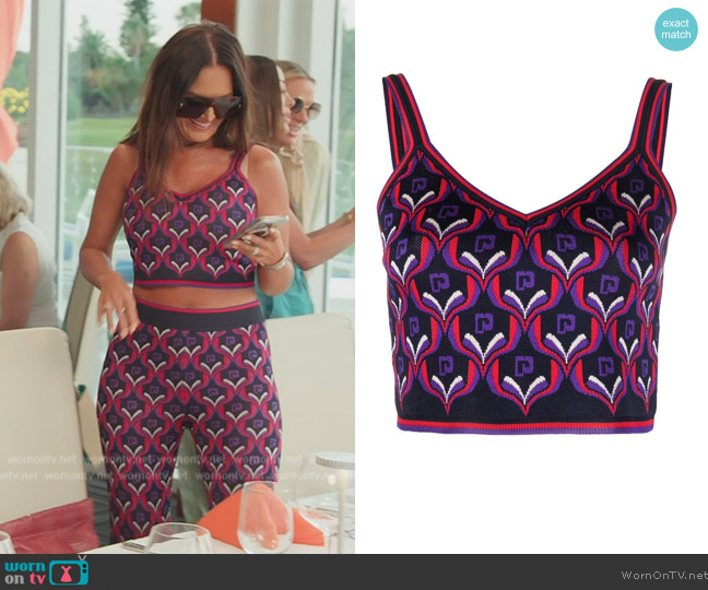 Rabanne Monogram intarsia-knit crop top worn by Lisa Barlow on The Real Housewives of Salt Lake City