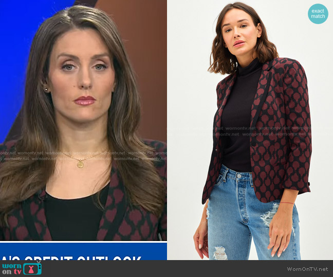 Rachel Roy 3/4 Sleeve Print Blazer worn by Kristina Partsinevelos on NBC News Daily