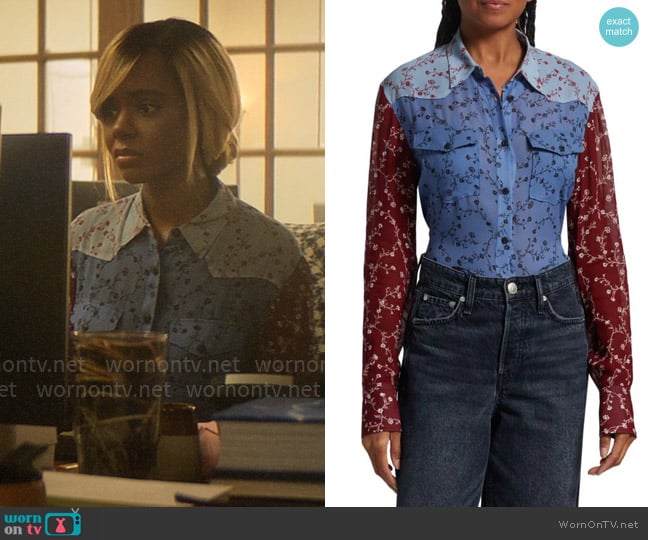 Rag and Bone Wyatt Patchwork Floral Shirt worn by Hazel-May McCall (Ashleigh Murray) on The Other Black Girl