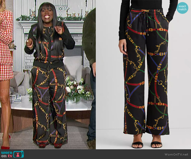 LAUREN Ralph Lauren Belting-Print Twill Wide-Leg Pants worn by Sheryl Underwood on The Talk