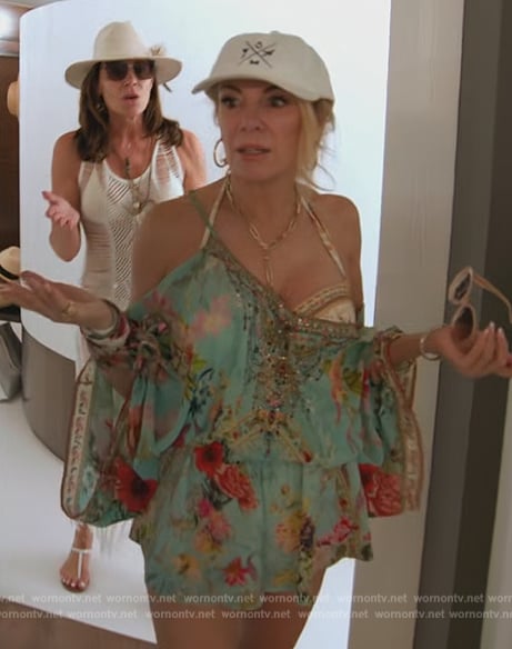 Ramona’s blue floral print cold shoulder romper on The Real Housewives Ultimate Girls Trip