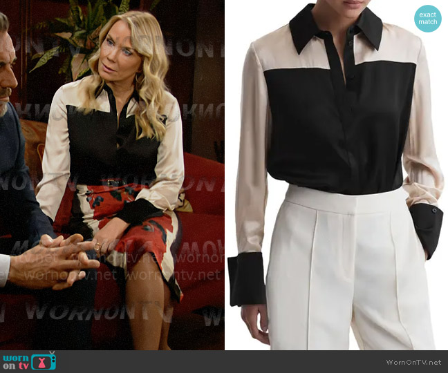 Reiss Lorey Colorblock Blouse worn by Brooke Logan (Katherine Kelly Lang) on The Bold and the Beautiful