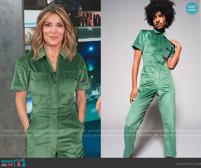 Rivet Utility Worker Corduroy Jumpsuit worn by Kit Hoover on Access Hollywood