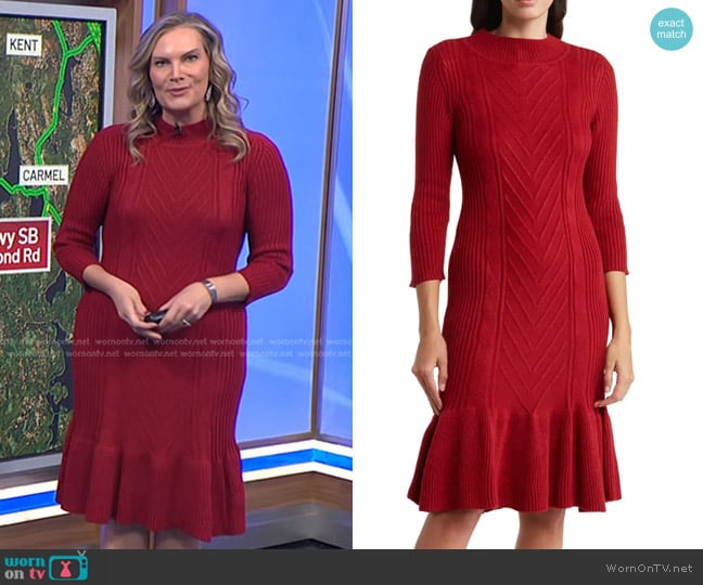 Robbie Bee Ruffle Bottom Cable Knit Midi Dress worn by Emily West on Today