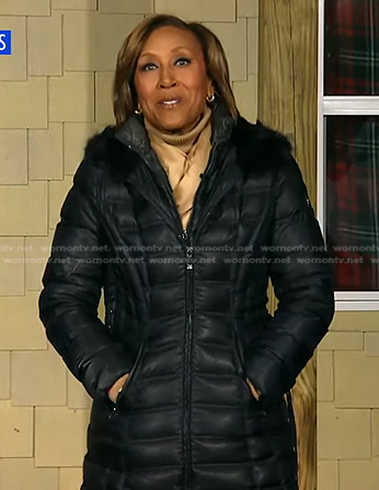 Robin’s black puffer coat on Good Morning America