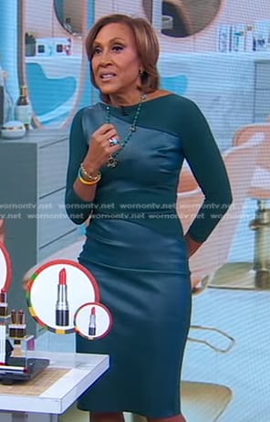 Robin’s green leather panel sheath dress on Good Morning America