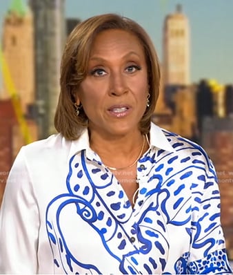 Robin’s white and blue print shirt on Good Morning America