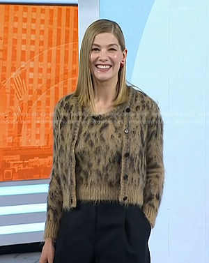 Rosamund Pike’s leopard mohari tank and cardigan on Today
