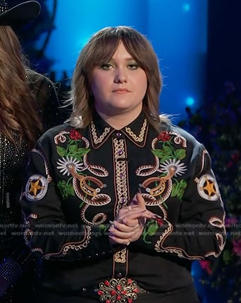 Ruby Leigh’s black embroidered western shirt on The Voice