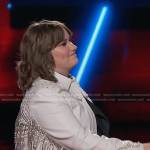 Ruby Leigh’s white embellished fringe jacket on The Voice