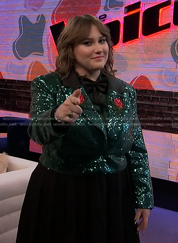 Ruby Leigh’s green sequin cropped blazer on The Voice