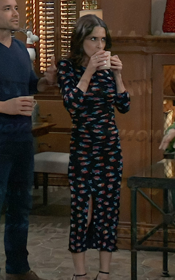Sam’s black rose print dress on General Hospital