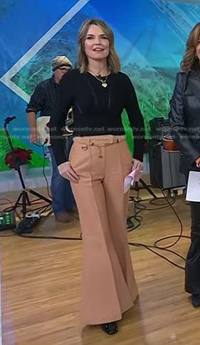 Savannah’s black top and beige flare pants on Today
