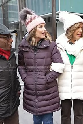 Savannah’s purple puffer coat and beanie on Today