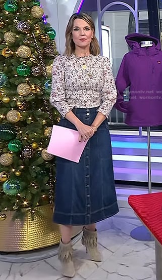 Savannah’s floral smocked top and denim skirt on Today