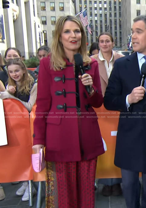 Savannah’s burgundy duffle coat on Today