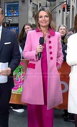 Savannah’s pink scalloped contrast coat on Today