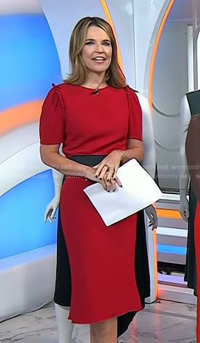 Savannah’s red short sleeve top and pencil skirt on Today