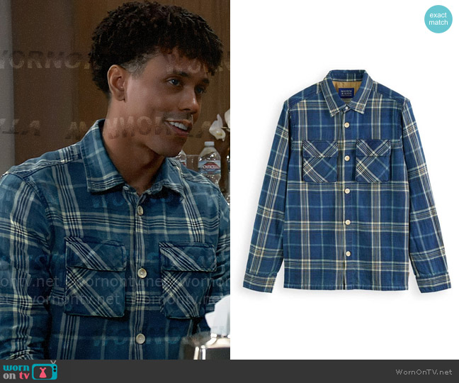Scotch & Soda Indigo Check Shirt worn by T.J. Ashford (Tajh Bellow) on General Hospital