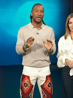 Scott’s white printed jeans on Access Hollywood