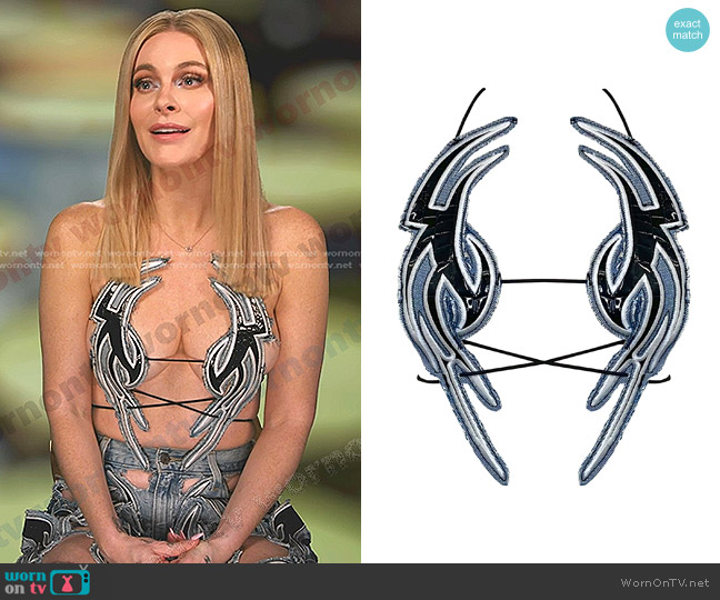 The Seks Tribal Leather and Frayed Denim Cut Out Top worn by  on The Real Housewives Ultimate Girls Trip
